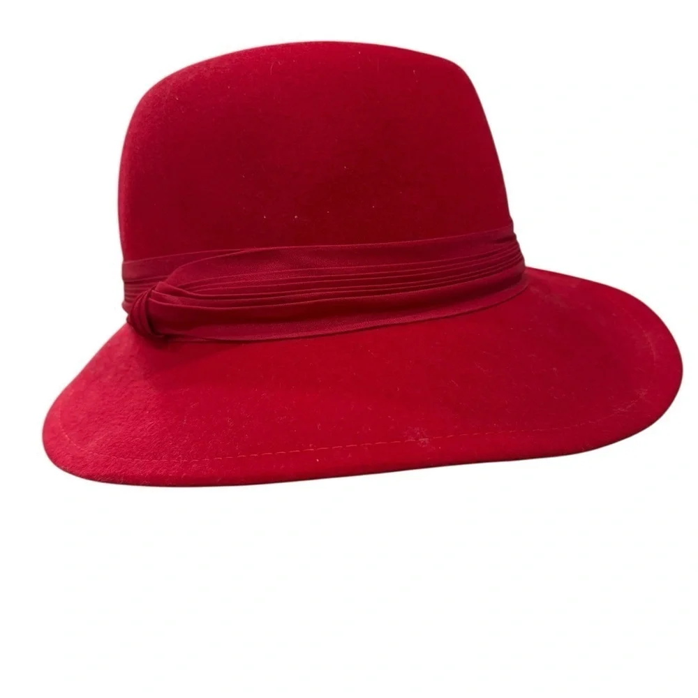 Betmar 100% Vintage Red Wool Fedora Ladles Hat with Ribbon Band Classy Stylish